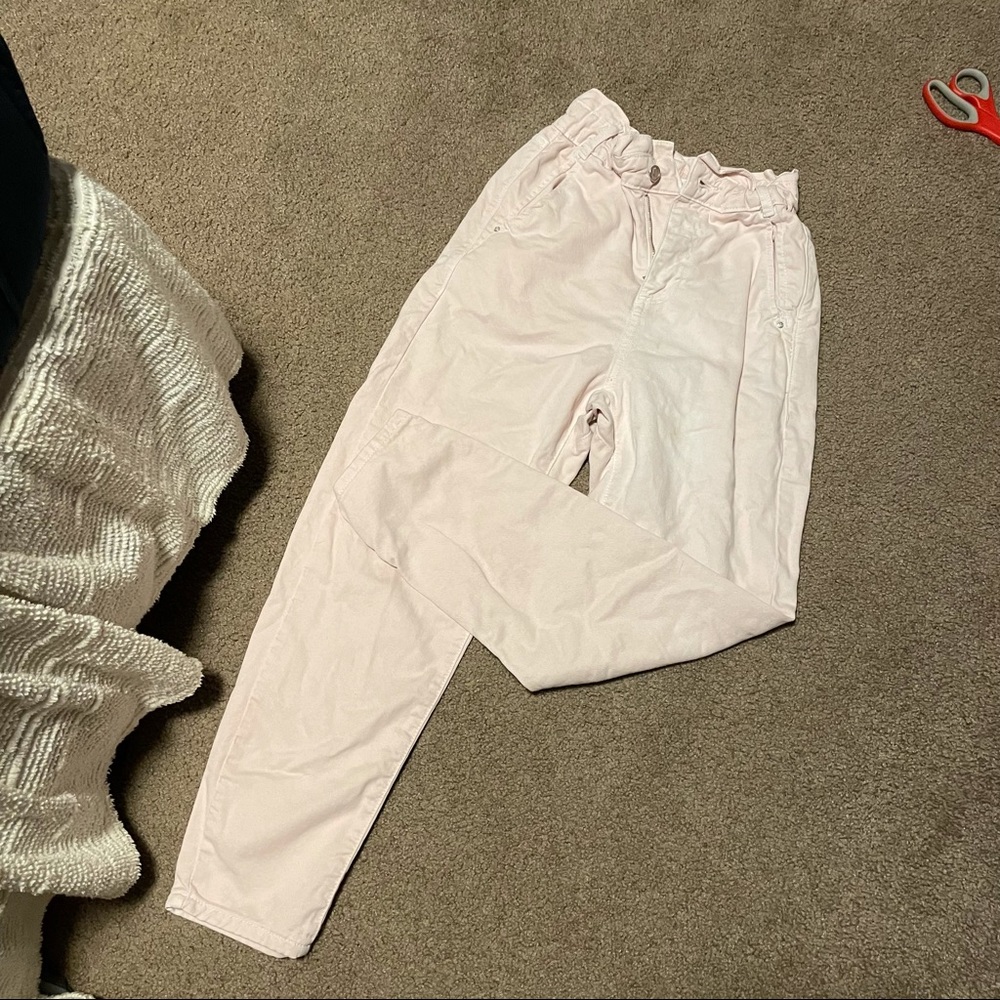 light pink paper bag pants
